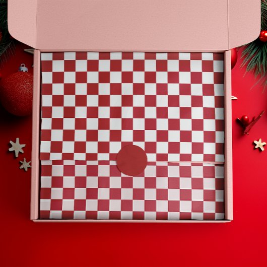 Red and White Retro Check Holiday Tissuepapier
