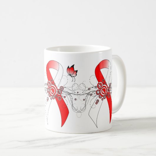 Red and White Ribbon with Butterfly Coffee Mug (Devant droit)
