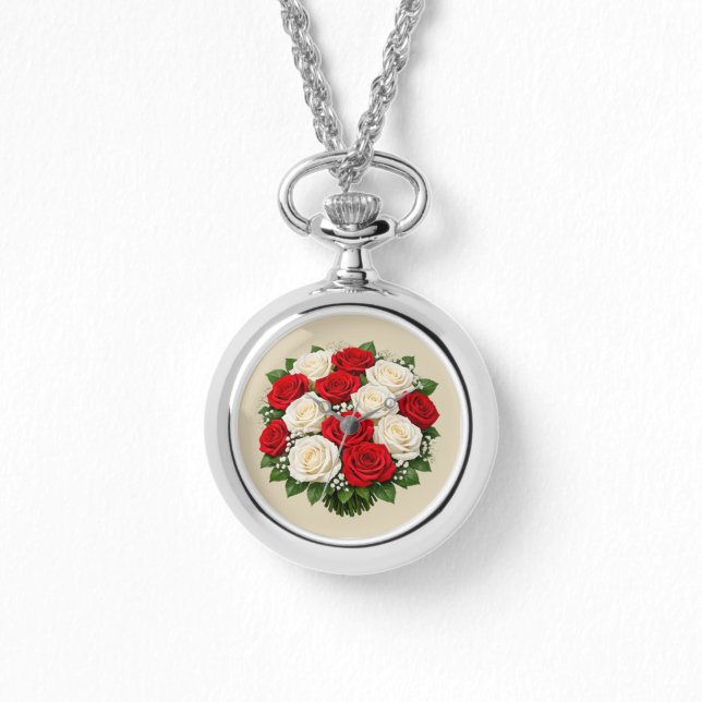 Red and white roses horloge (Voorkant)