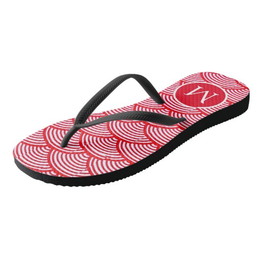 Red and White Scallop Pattern Monogram Teenslippers (Schuin)