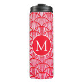Red and White Scallop Pattern Monogram Thermosbeker (Voorkant)