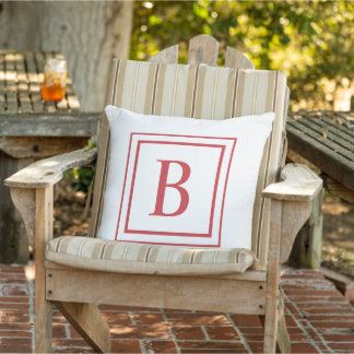 Red And White Square Border Monogram  Buitenkussen