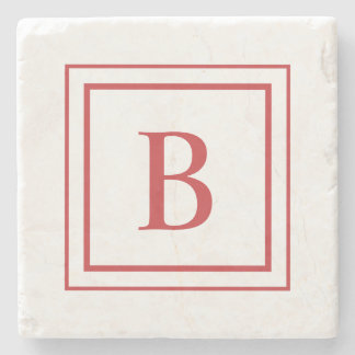 Red And White Square Border Monogram Stenen Onderzetter