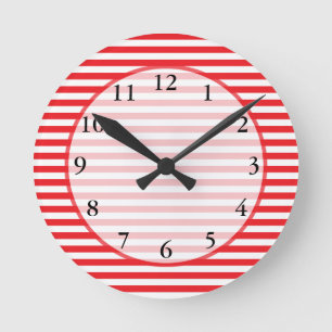 Red and White Stripes Pattern Ronde Klok