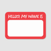 Red and White Whimsical Heart Hello Naamplaatje (Voorkant)