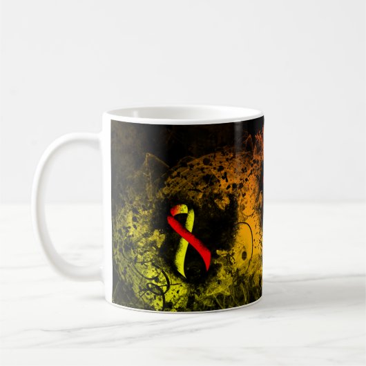 Red and Yellow Awareness Ribbon Grunge Heart Coffe Koffiemok (Links)