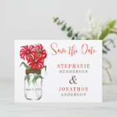 Red Andes Mountain Wildflower Mason Jar Bruiloft Kaart (Staand voorkant)