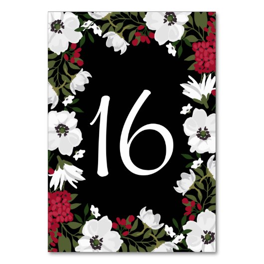 Red Anemone Blooms Table Numbers Card Kaart (Voorkant)