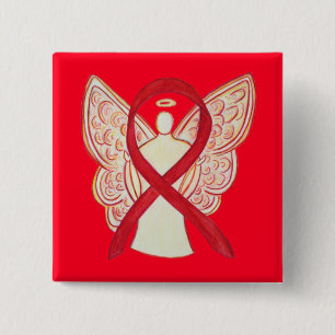Red Angel Awareness Ribbon Custom Art Pins Vierkante Button 5,1 Cm