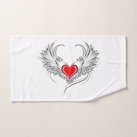 Red Angel Coeur avec ailes (Serviette à main)
