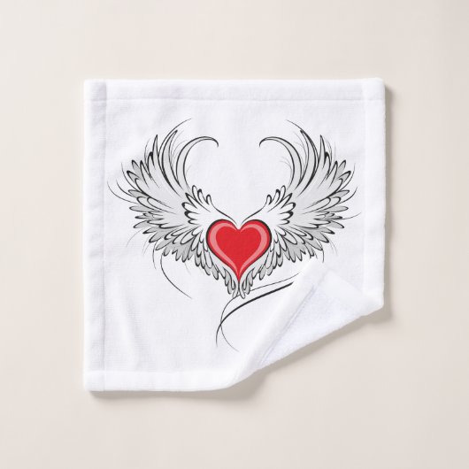 Red Angel Coeur avec ailes (Gant de toilette)