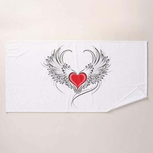 Red Angel Coeur avec ailes (Serviette de bain)