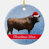 Red Angus Bull en Santa Hat Keramisch Ornament (Achterkant)