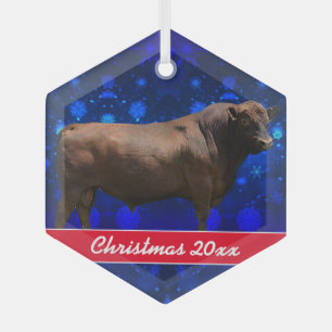 Red Angus Bull kerstkeramiek Glas Ornament