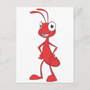 Red Ant Standing Arms on Waist Cartoon Shirt Briefkaart