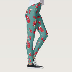 Red Anthurium Flowers Motif Champ Leggings