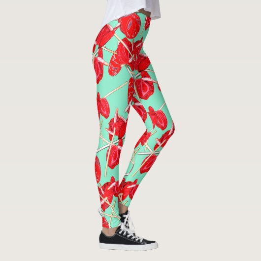 Red Anthurium Flowers Motif Champ Leggings (Droite)