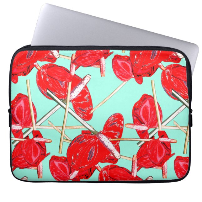 Red Anthurium Flowers Pattern Computer Sleeve (Voorkant)