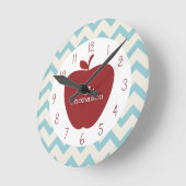 Red Apple Aqua Chevron Teacher Clock Ronde Klok (Hoek)