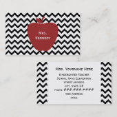 Red Apple Black Chevron Teacher Visitekaartje (Voorkant / Achterkant)