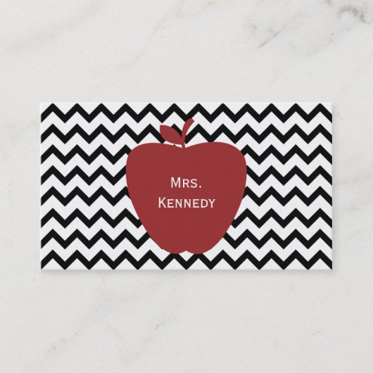 Red Apple Black Chevron Teacher Visitekaartje (Voorkant)