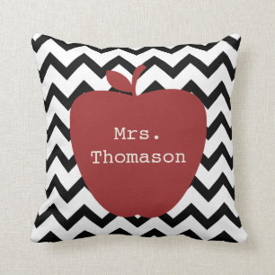 Red Apple Black & White Chevron Teacher Kussen