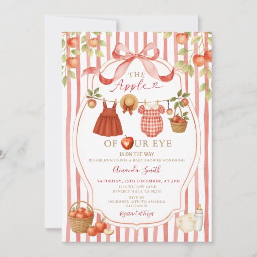 Red Apple Bow Fall Baby Shower Invitations (Devant)