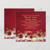 Red Apple Christmas Gold Snowflakes Invitation de  (Devant / Derrière)