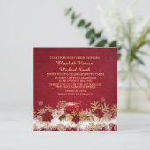 Red Apple Christmas Gold Snowflakes Invitation de  (Debout devant)