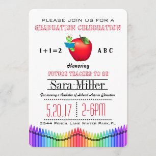Red Apple/Crayon Teacher Afstuderen Invitation Kaart