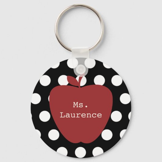 Red Apple en Polka Dot Teacher Sleutelhanger (Voorkant)