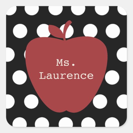 Red Apple en Polka Dot Teacher Vierkante Sticker (Voorkant)