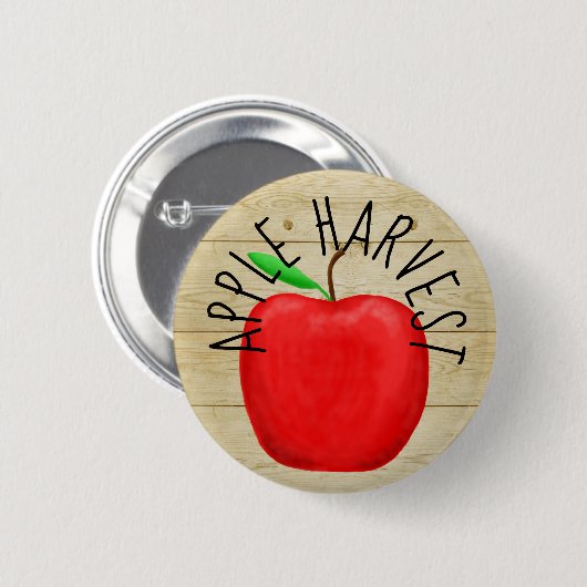 Red Apple Harvest Wooden Sign Button (Voorkant /achterkant)
