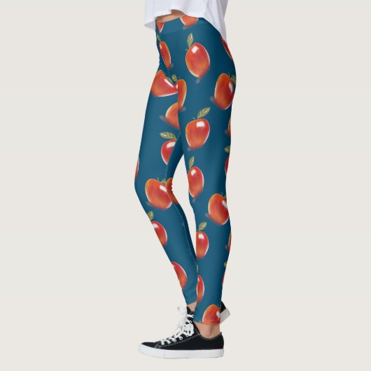 Red Apple Pattern op Denim Blue Leggings (Links)
