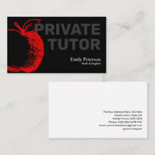 Red Apple Sketch Private Tutor Modern Zwart Visitekaartje