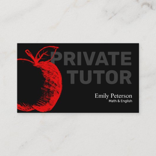 Red Apple Sketch Private Tutor Modern Zwart Visitekaartje (Voorkant)
