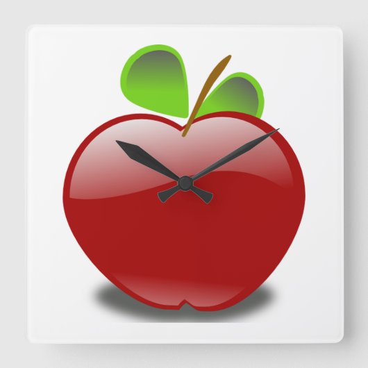 Red Apple Square Wall Clock Vierkante Klok (Voorkant)