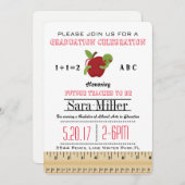 Red Apple Teacher Afstuderen Invitation Kaart (Voorkant / Achterkant)