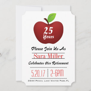 Red Apple Teacher Retirement Invitation Kaart