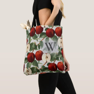 Red Apples Botanische Grijze Waterverf Monogrammed Draagtas