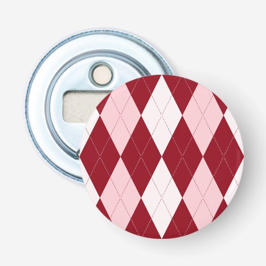 Red Argyle Crimson Roze Small Diamond Shape Button Flesopener (Voorkant)