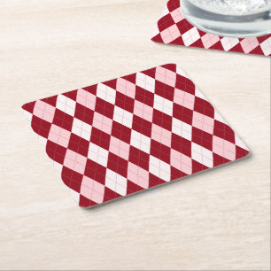Red Argyle Crimson Roze Small Diamond Shape Vierkante Kartonnen Onderzetter