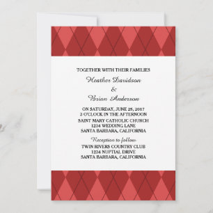 Red Argyle Wedding Invite Kaart