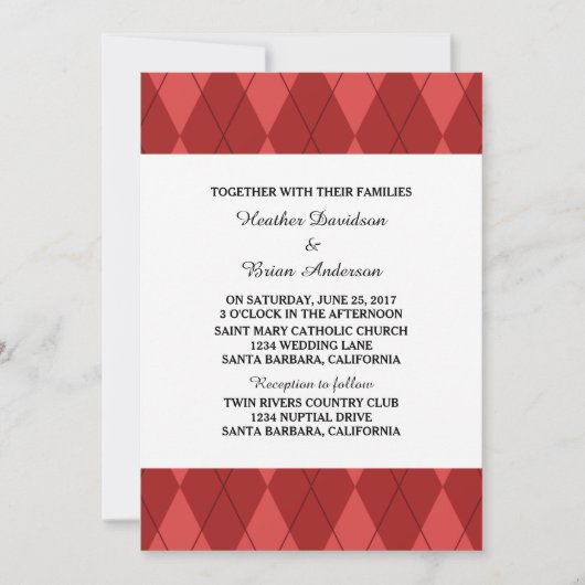 Red Argyle Wedding Invite Kaart (Voorkant)