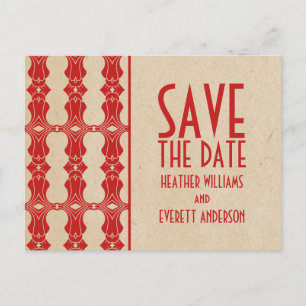 Red Art Deco Border Save the Date Briefkaart