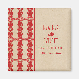 Red Art Deco Border Save the Date Magnet Magneet