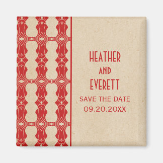 Red Art Deco Border Save the Date Magnet Magneet