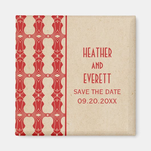 Red Art Deco Border Save the Date Magnet Magneet (Voorkant)
