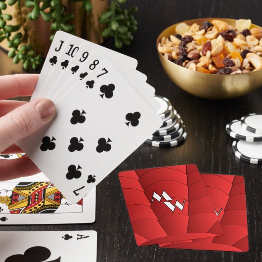 Red Art Deco Design Monogrammed Pokerkaarten (Insitu)