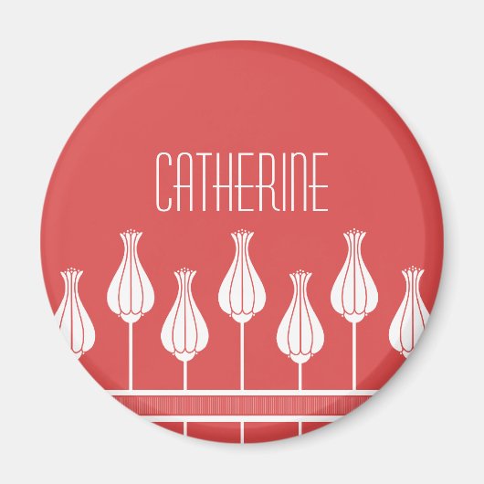 Red Art Deco Floral Magnet Magneet (Voorkant)